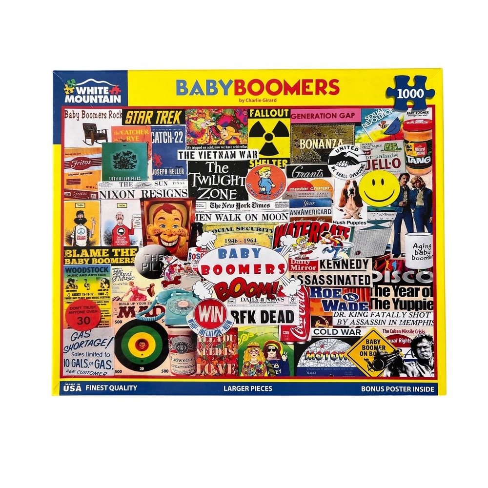 White Mountain Puzzles Baby Boomers 1000 Piece Jigsaw Puzzle Complete